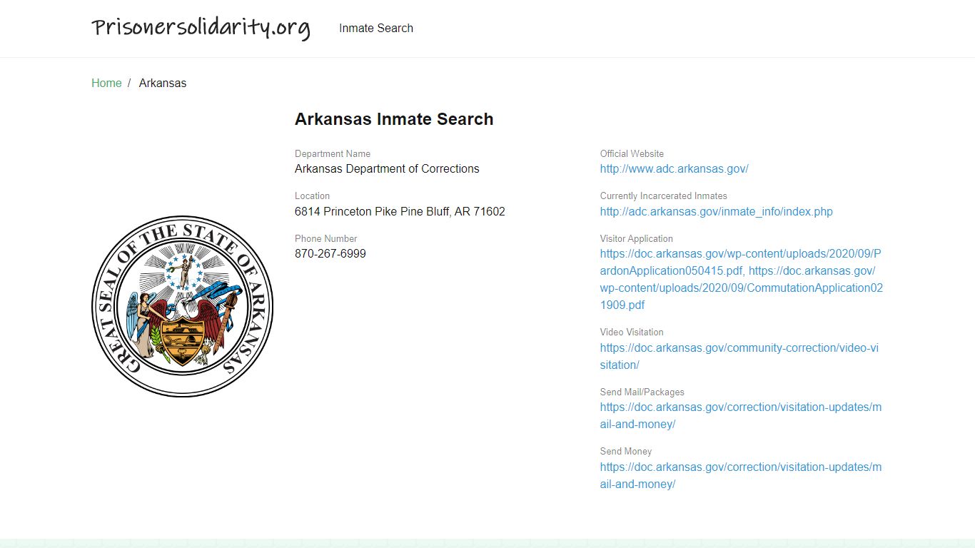 Arkansas Department of Corrections Inmate Search